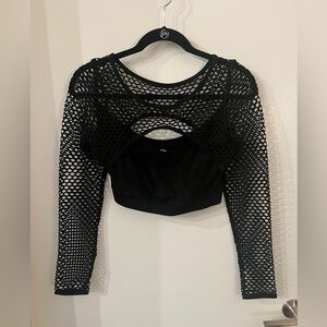 Black fishnet sleeve crop top